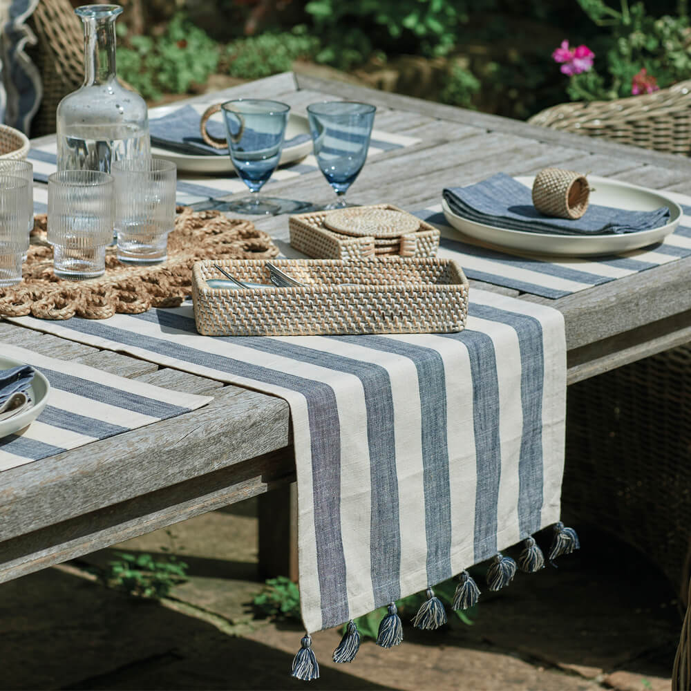 Walton & Co Flint Blue Wide Stripe Table Runner